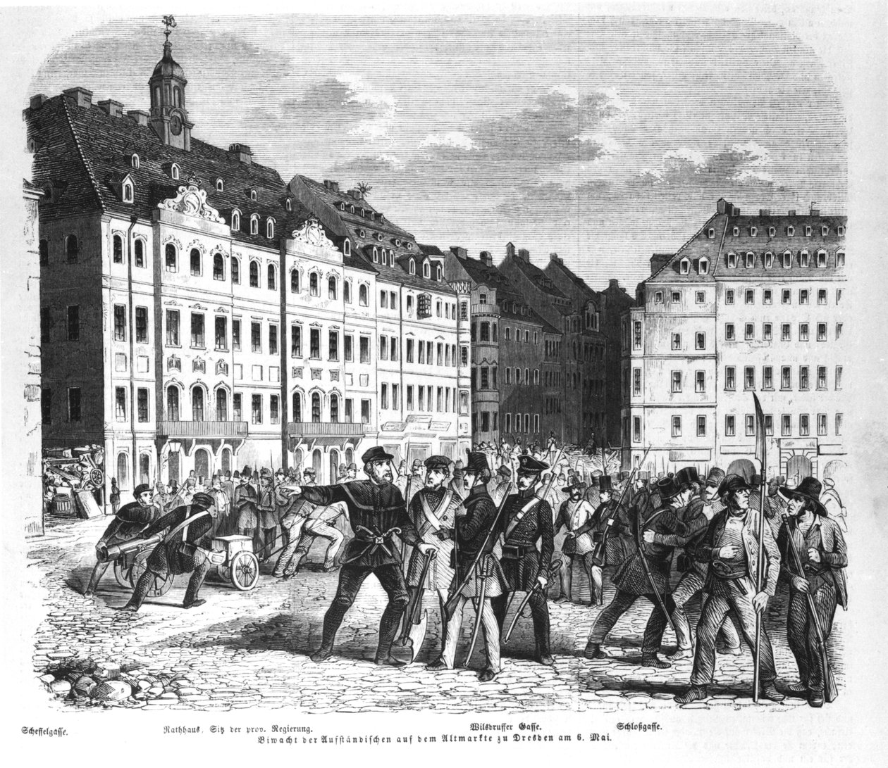 Upproret i Dresden den 6 mars 1848, illustration från 