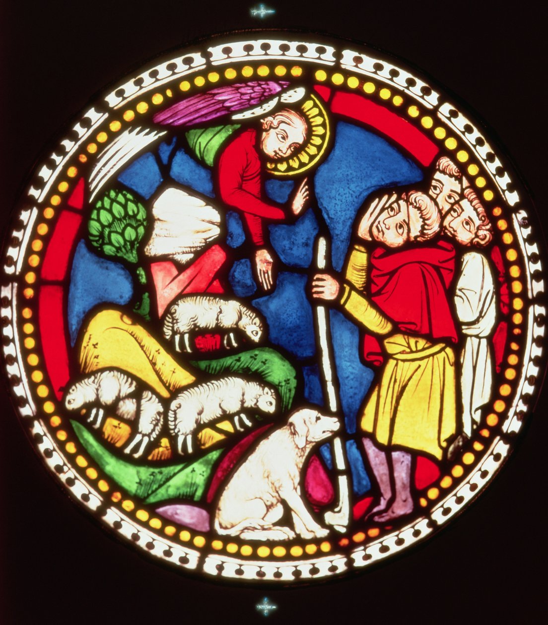 Fönster som visar Bebådelsen till herdarna, ca 1300 (målat glas) av German School