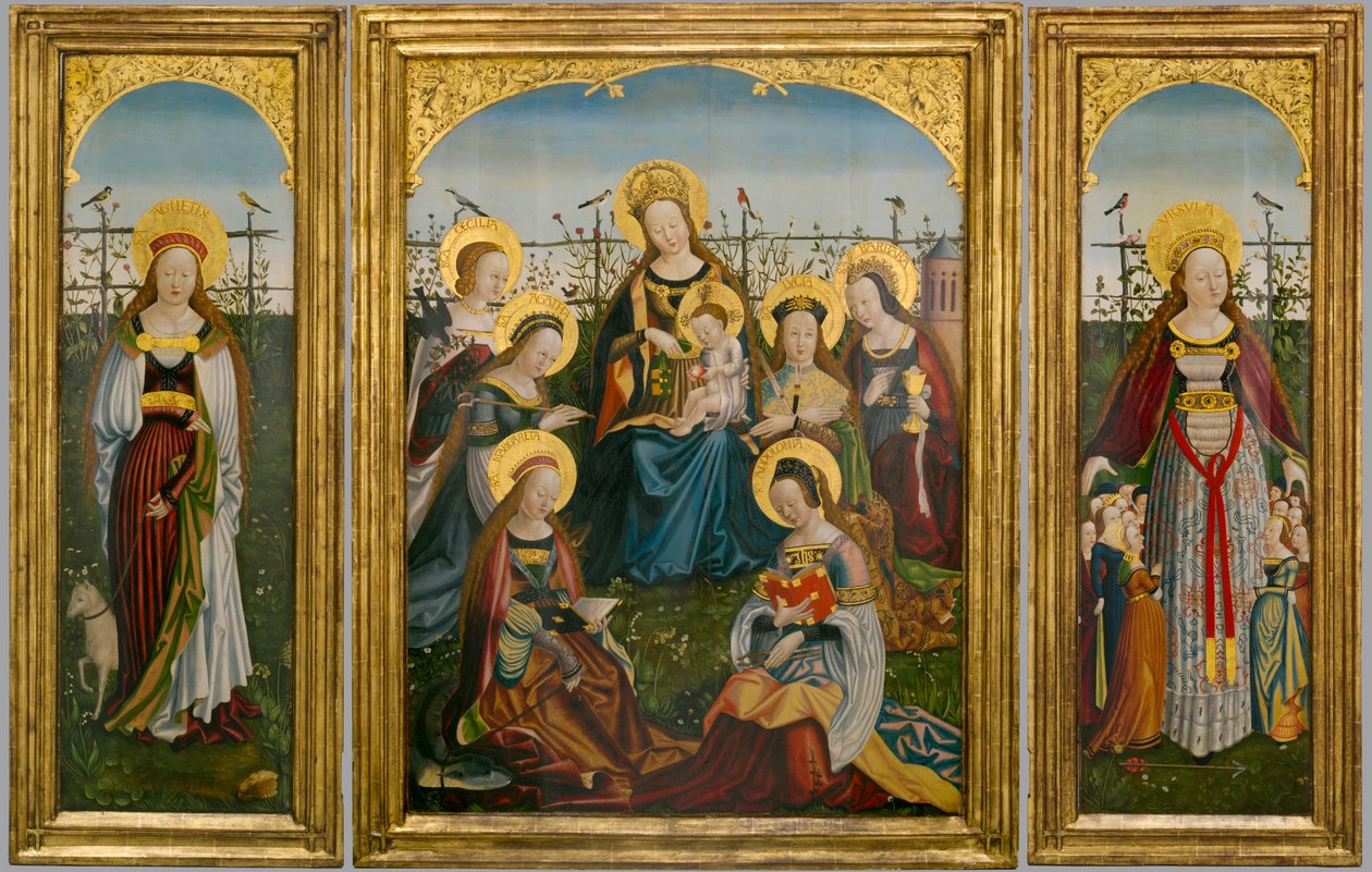 Triptyk av Jungfru Maria och barnet med helgon av German