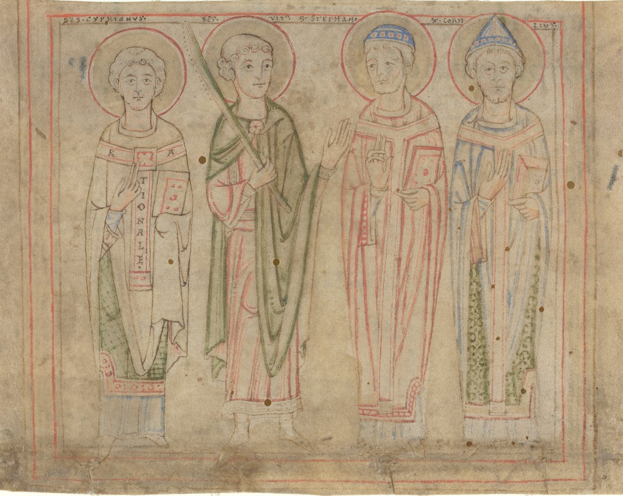 Heliga Cyprianus, Vitus, Stephan och Cornelius av German 12th Century