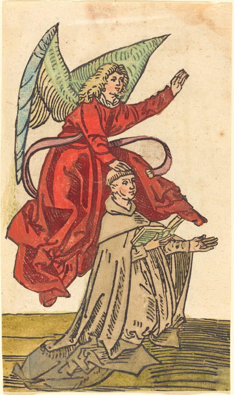 En munk med en ängel av German 15th Century