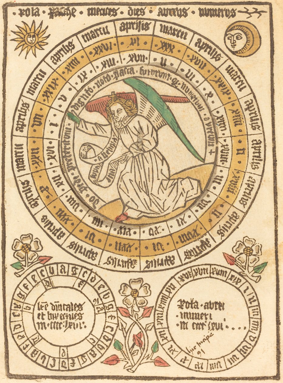 En påskkalender som börjar med år 1466 av German 15th Century