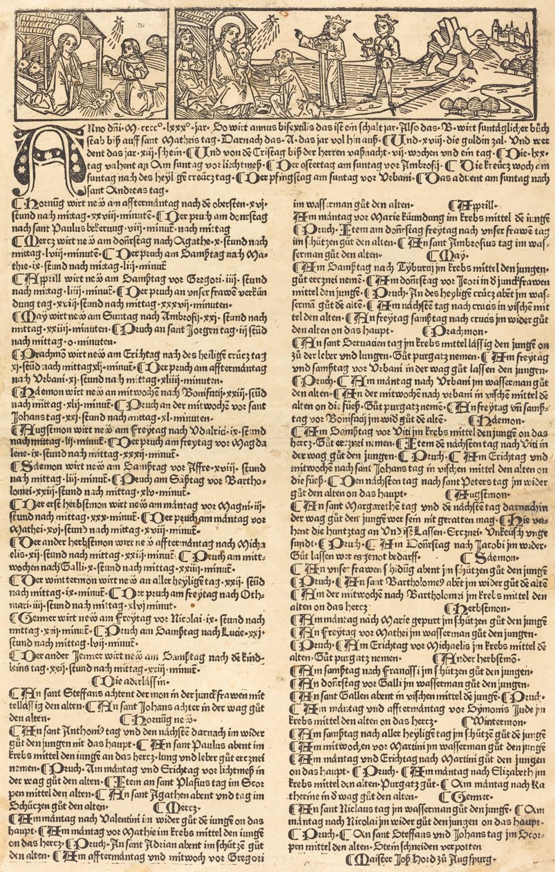 Kalender med födelse och tillbedjan av German 15th Century