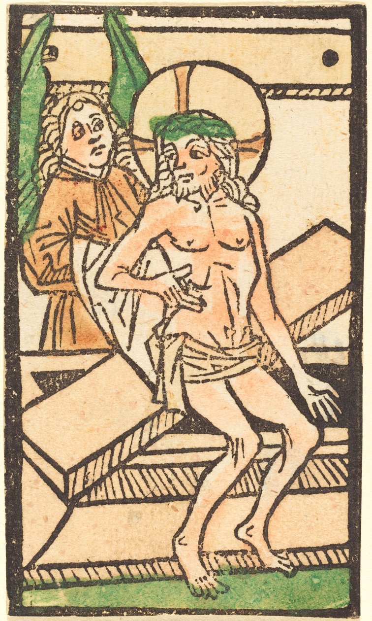 Kristus sitter på sin grav med en ängel av German 15th Century