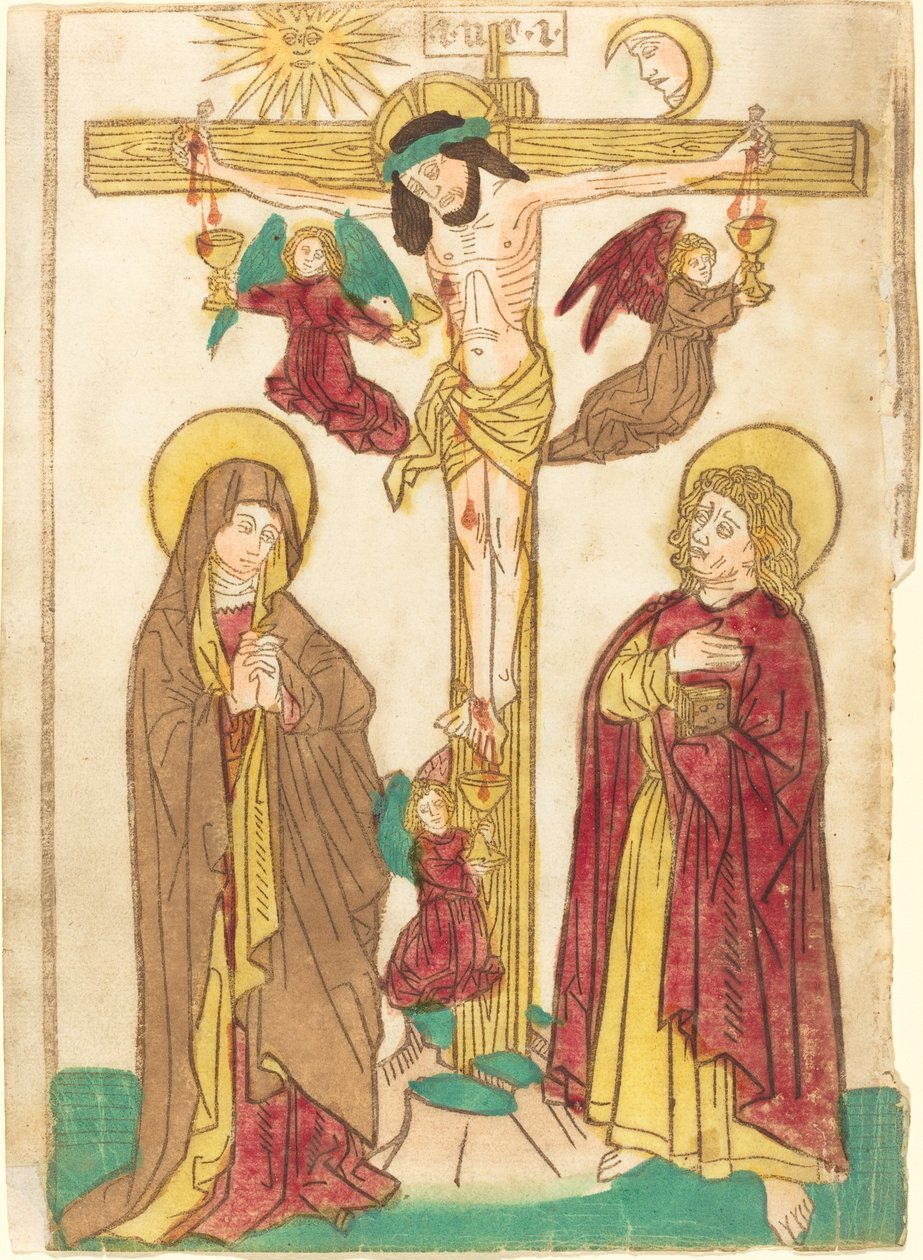 Kristus på korset med änglar av German 15th Century