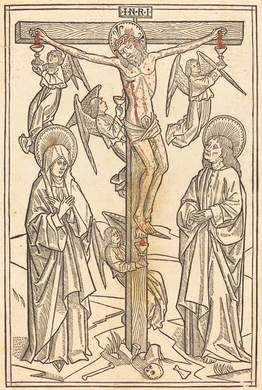 Kristus på korset med änglar av German 15th Century