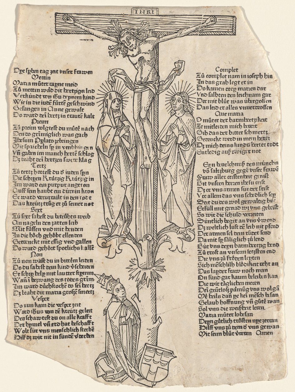 Kristus på korset med påven Pius II av German 15th Century