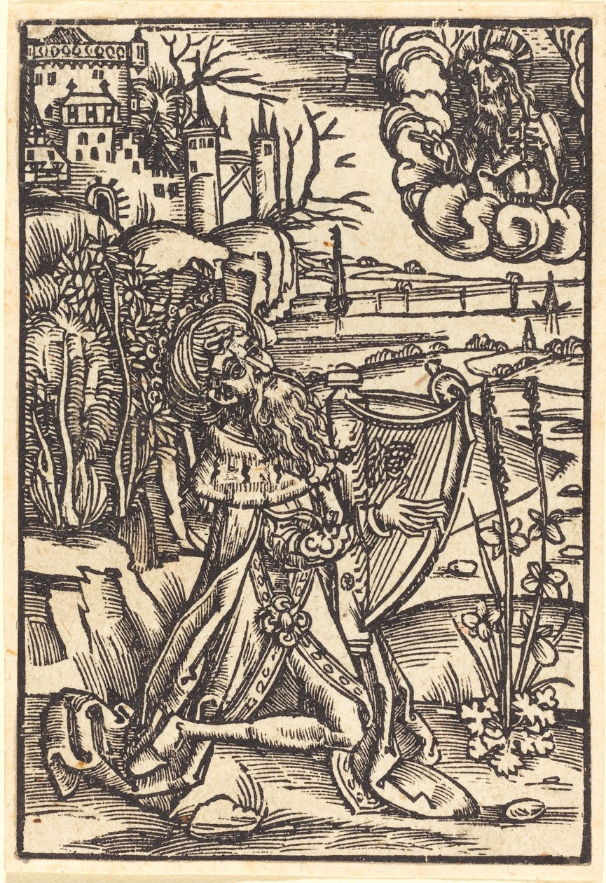 David spelar harpa av German 15th Century