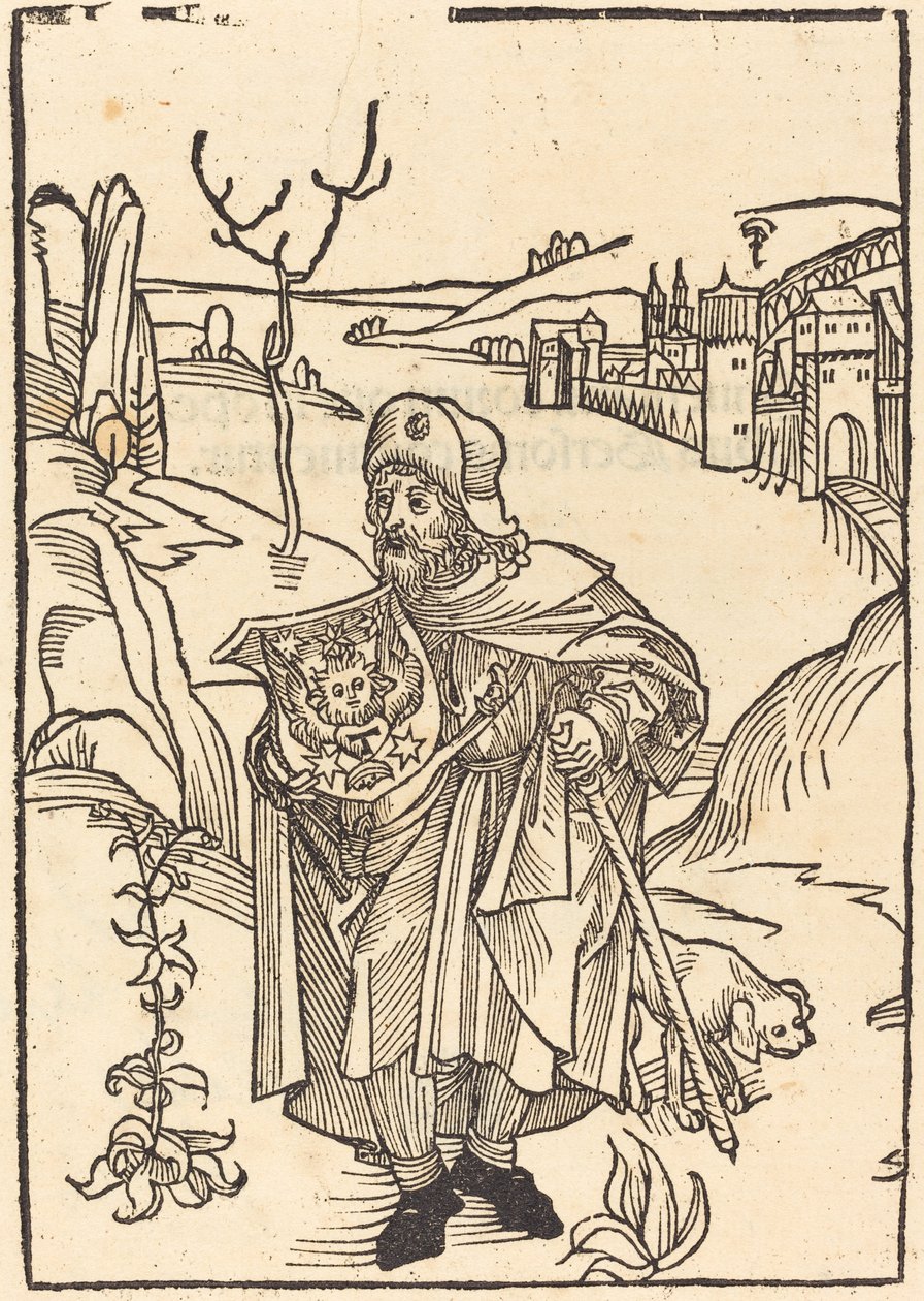 Gerson som pilgrim med staden i bakgrunden av German 15th Century