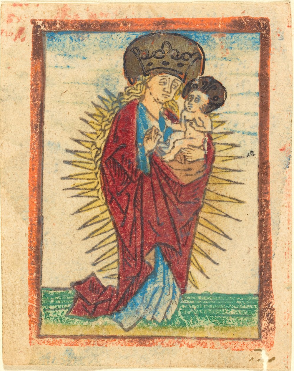 Madonna och barn i en härlighet av German 15th Century