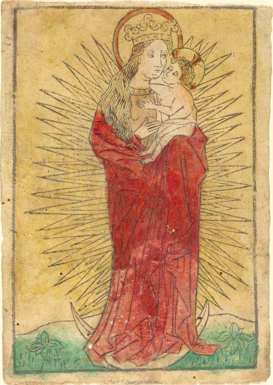 Madonna och barn i en härlighet som står på en halvmåne av German 15th Century