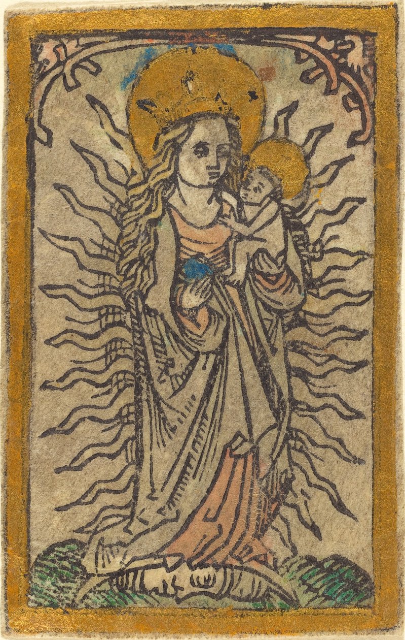 Madonna och barn i en härlighet som står på en halvmåne av German 15th Century