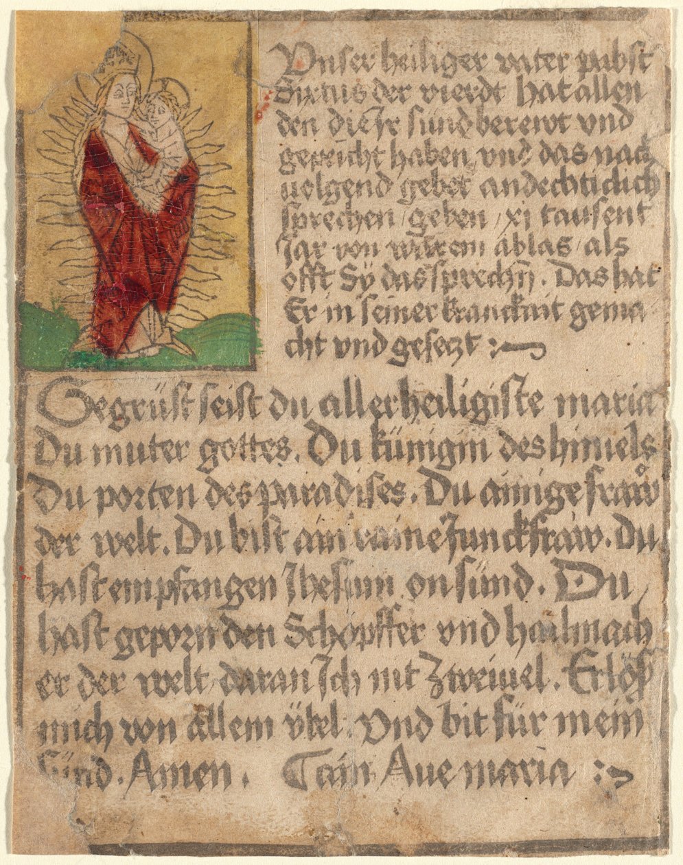 Madonna och barn i en härlighet med en överseende och en bön av German 15th Century