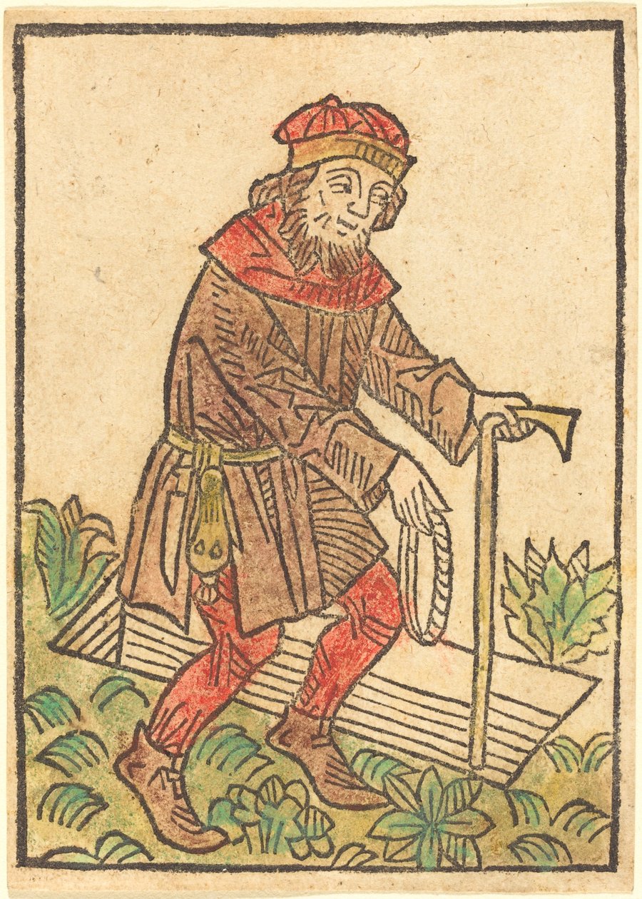 Man går mot en grav av German 15th Century