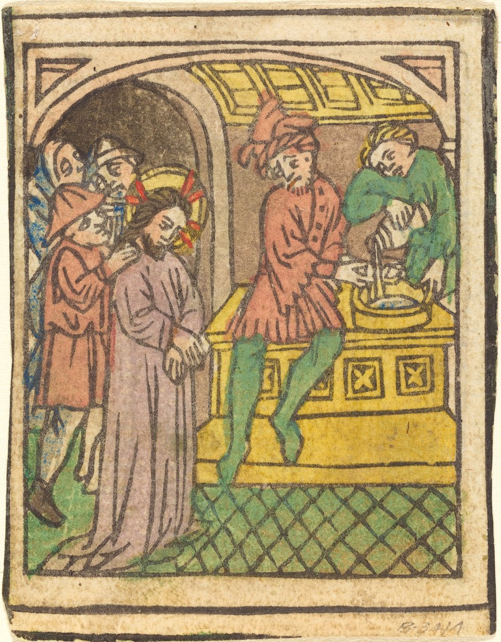 Pilatus tvättar sina händer [recto] av German 15th Century