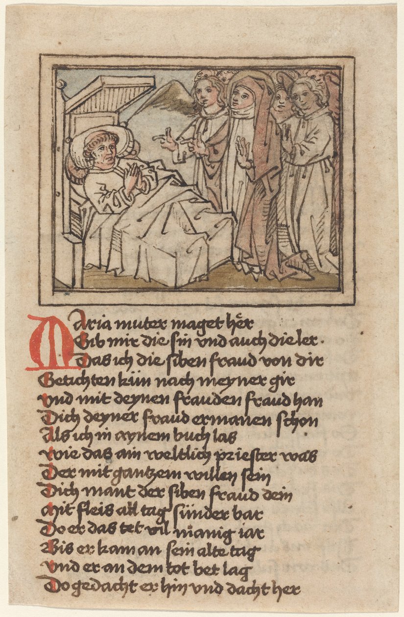 Jungfrun visar sig för en döende präst av German 15th Century