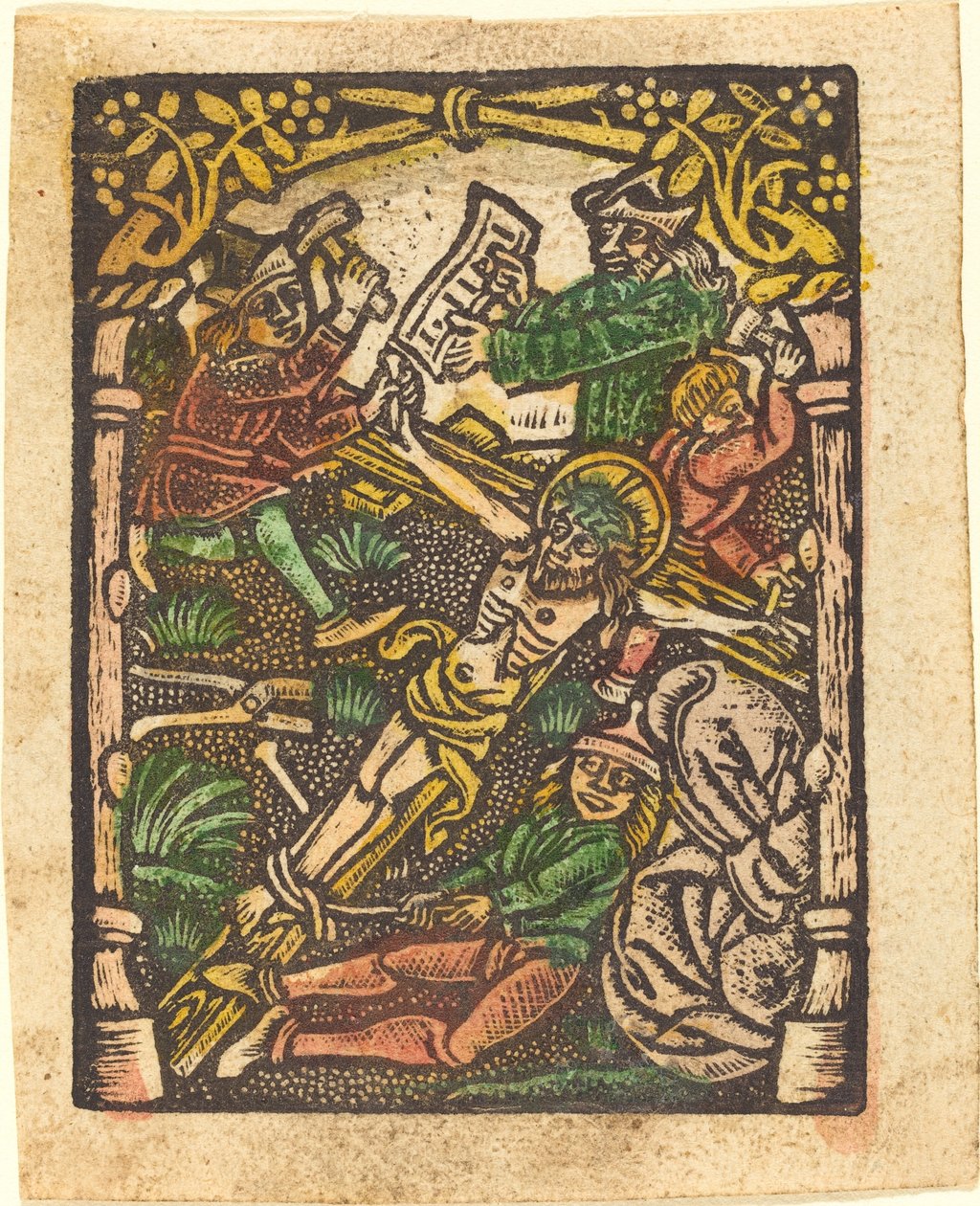 Kristus spikad på korset av German 15th Century or Master of the Meshed Background