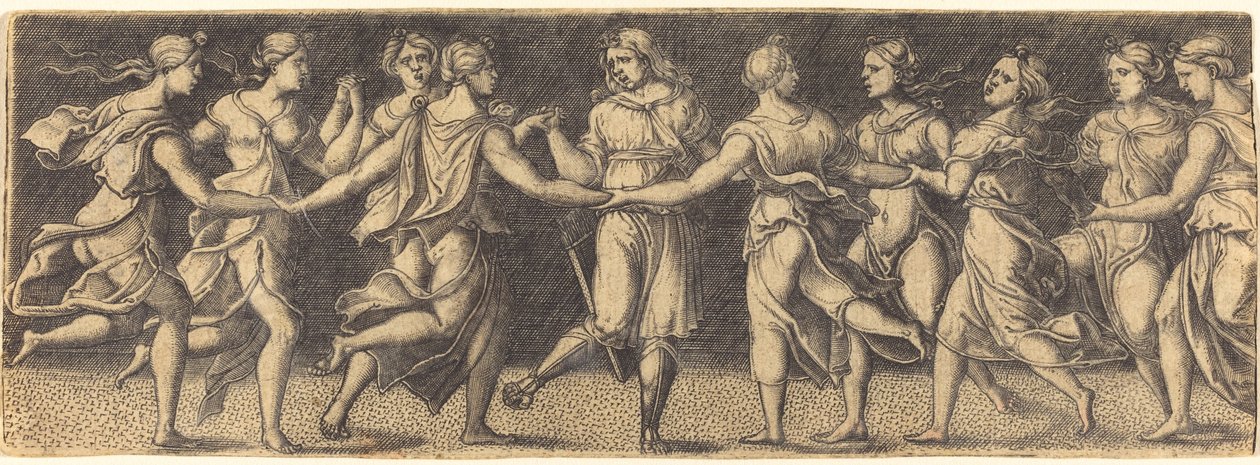 Apollondans med de nio muserna av German 16th Century