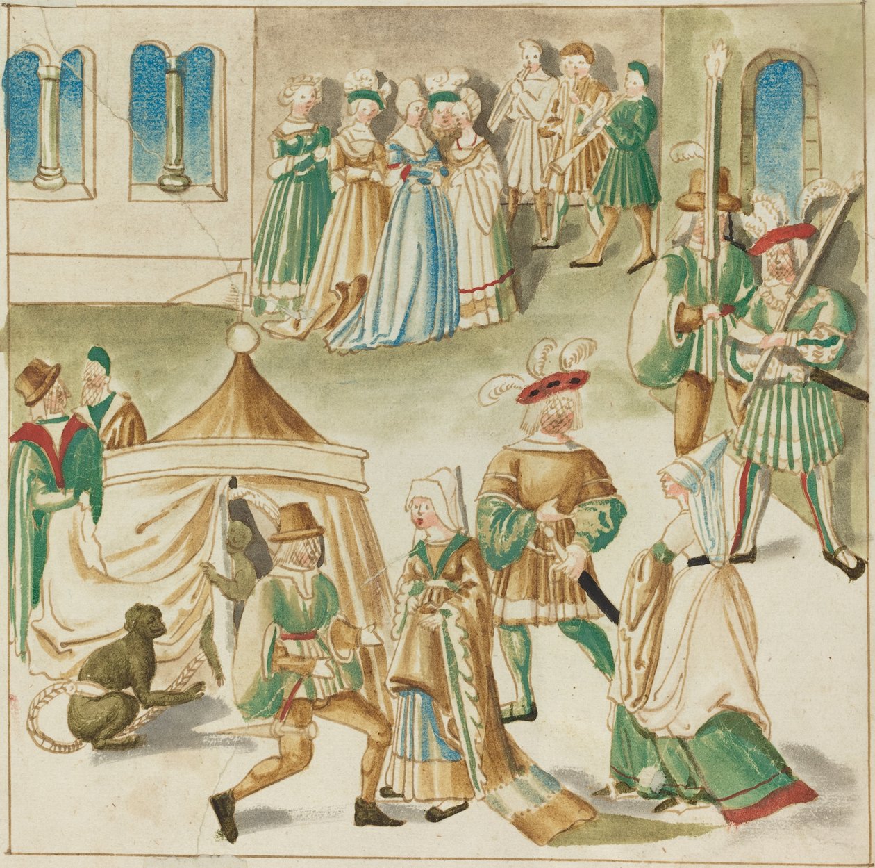 Domstolsnöjen med två apor av German 16th Century