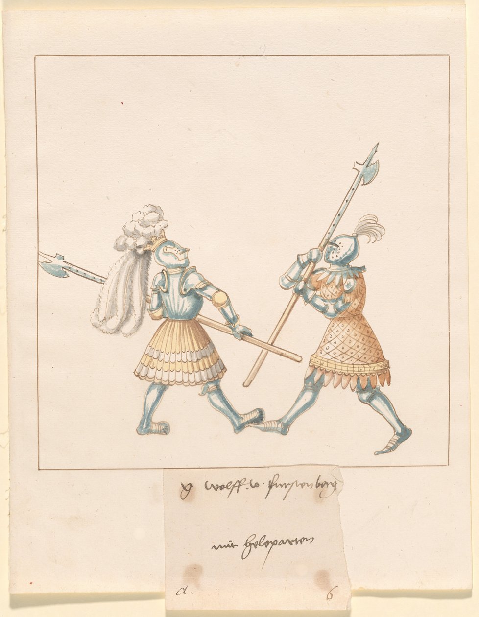 Freydal, The Book of Jousts and Tournament of Emperor Maximilian I: Combats on Foot (Jousts) (Volym III): G. Wolf von Fürstenberg mit Heleparten, Plate 141 av German 16th Century