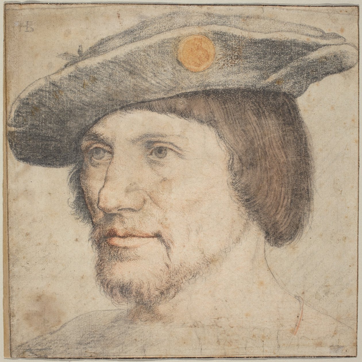 Porträtt av en man som bär en hatt med en medaljong av German 16th Century