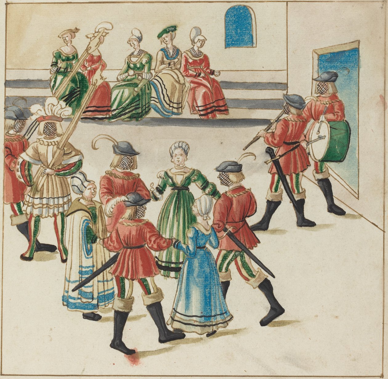 Tre par i en cirkeldans av German 16th Century