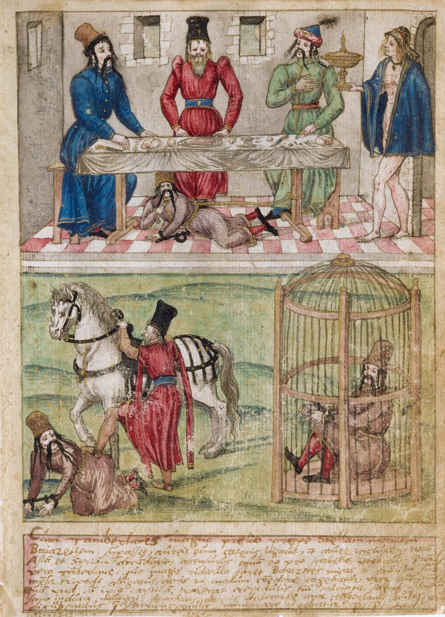 Bayezid I fängslad av Timur, före 1561 av German Master