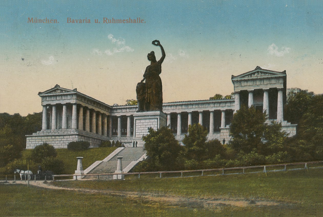 Bavaria-statyn och Ruhmeshalle, München. Vykort skickat 1913. av German Photographer