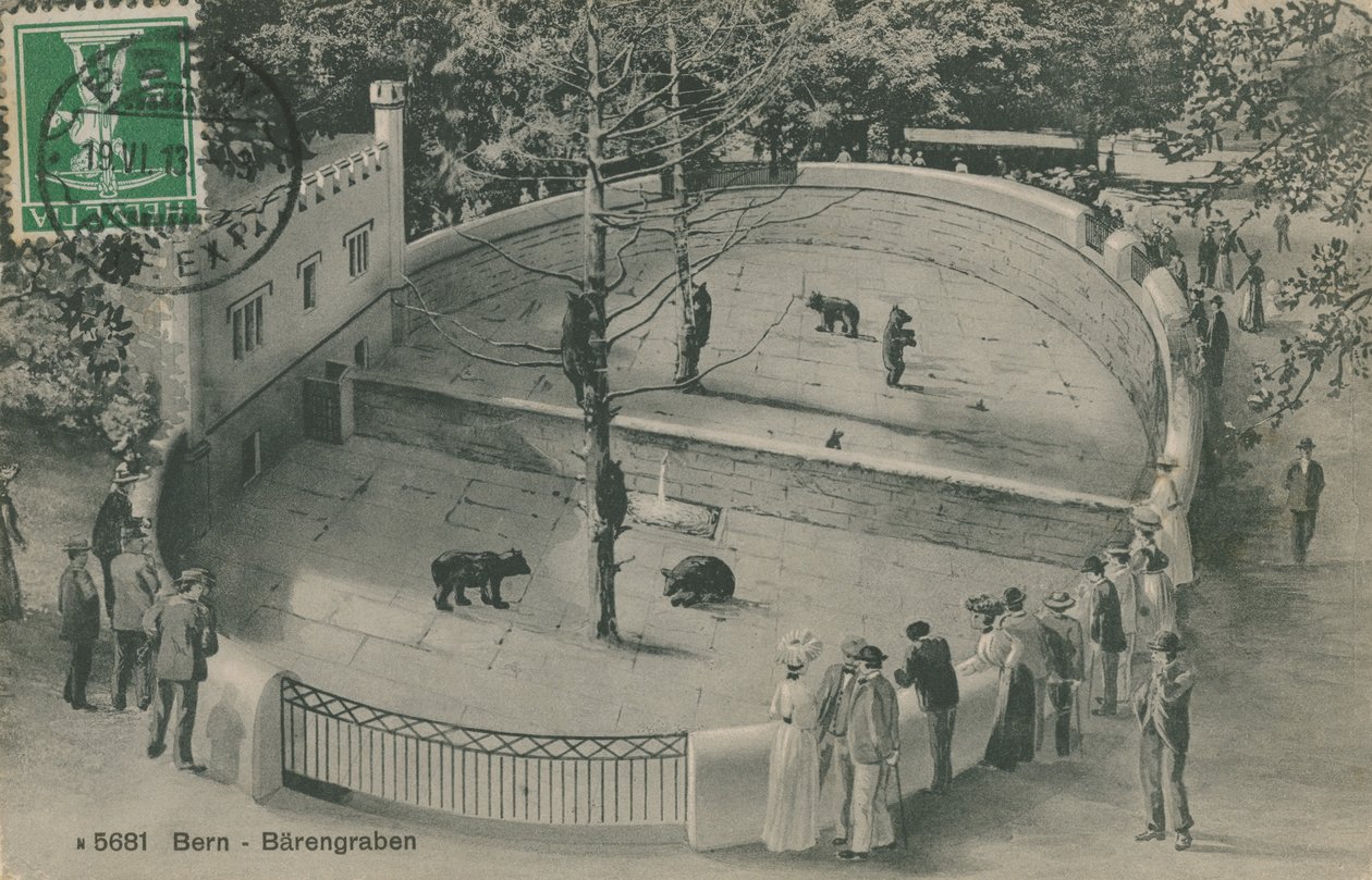 Berns djurpark, björnträdgården. Vykort skickat den 19 juni 1913. av German Photographer