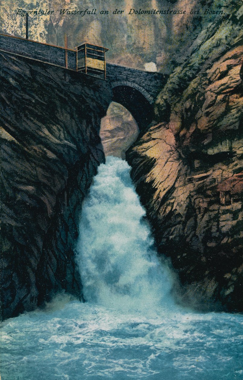 Eggental vattenfall på Dolomitvägen nära Bolzano. Vykort skickat den 7 augusti 1913. av German Photographer