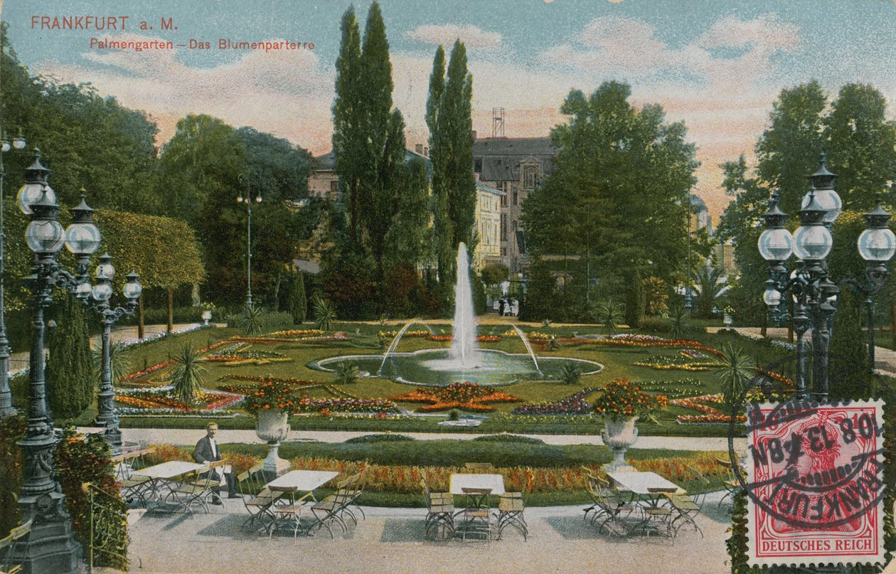 Frankfurt, Palmengarten, Blomsterparterren. Vykort skickat 1913. av German Photographer