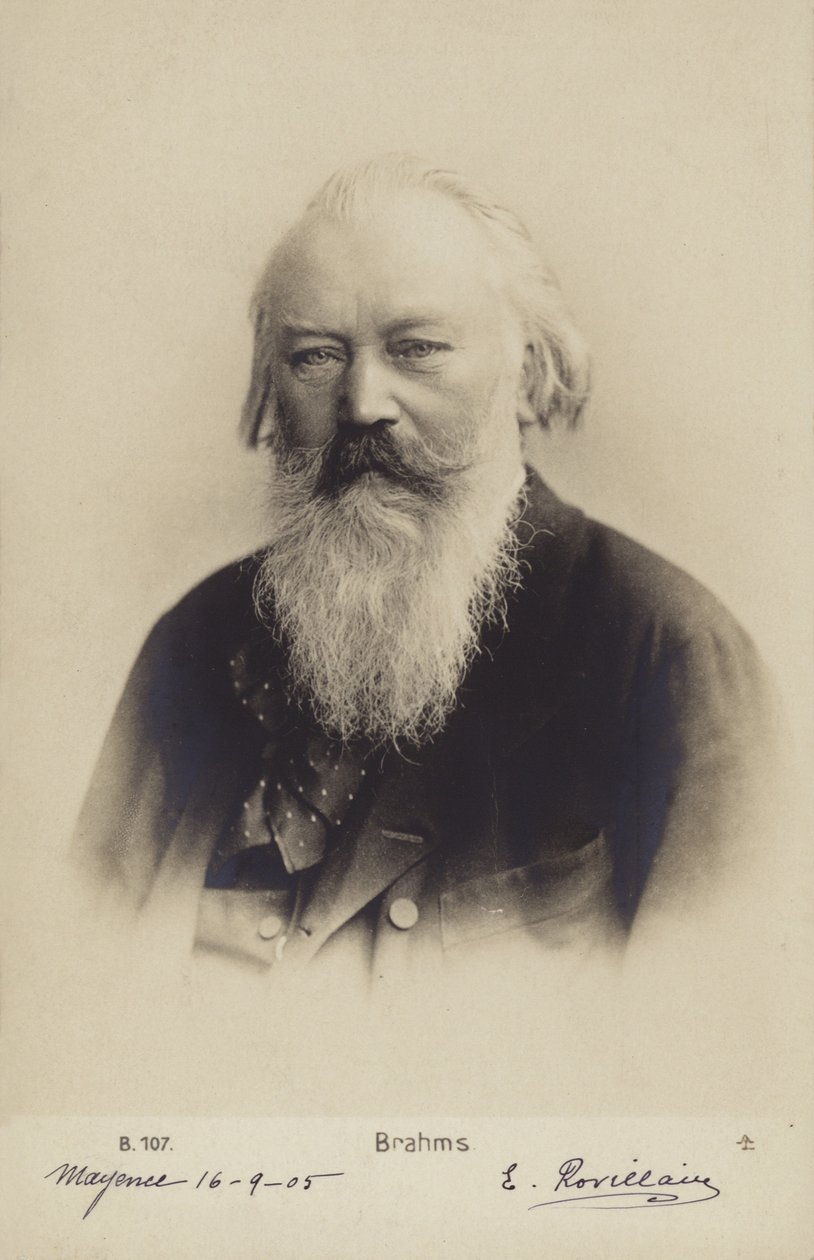 Johannes Brahms, tysk kompositör och pianist (1833-1897) (svartvitt foto) av German Photographer