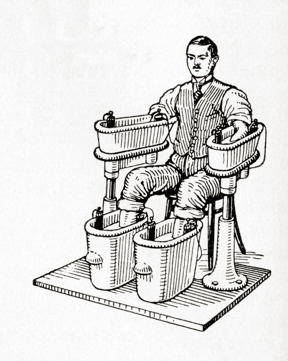 Ett galvaniskt bad från 1800-talet eller Schnee Four Cell Bath, från Meyers Lexicon, pub. 1927 (tryck) av German School