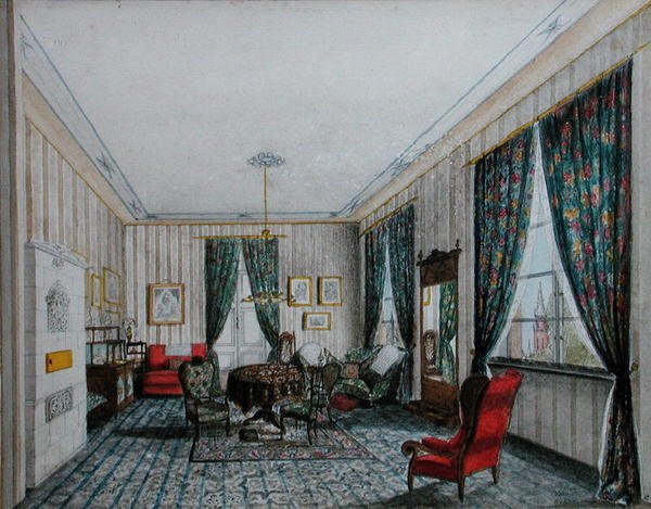 A Drawing Room Interior, c.1855 (akvarell på papper) av German School