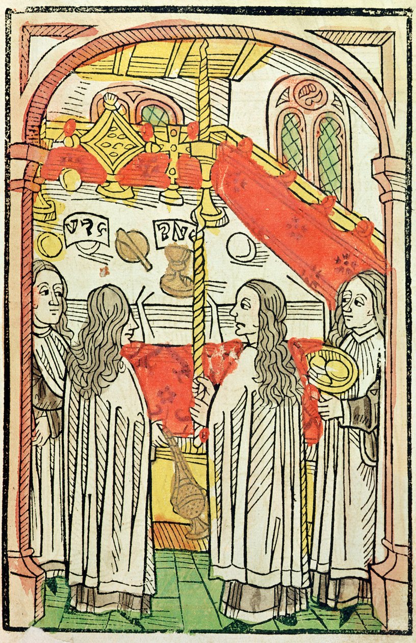 En grekisk-ortodox mässa vid konciliet i Konstanz 1415, illustration från krönikan från konciliet i Constance av Ulrich Richental (1378-1437) 1483 (färgat träsnitt) av German School