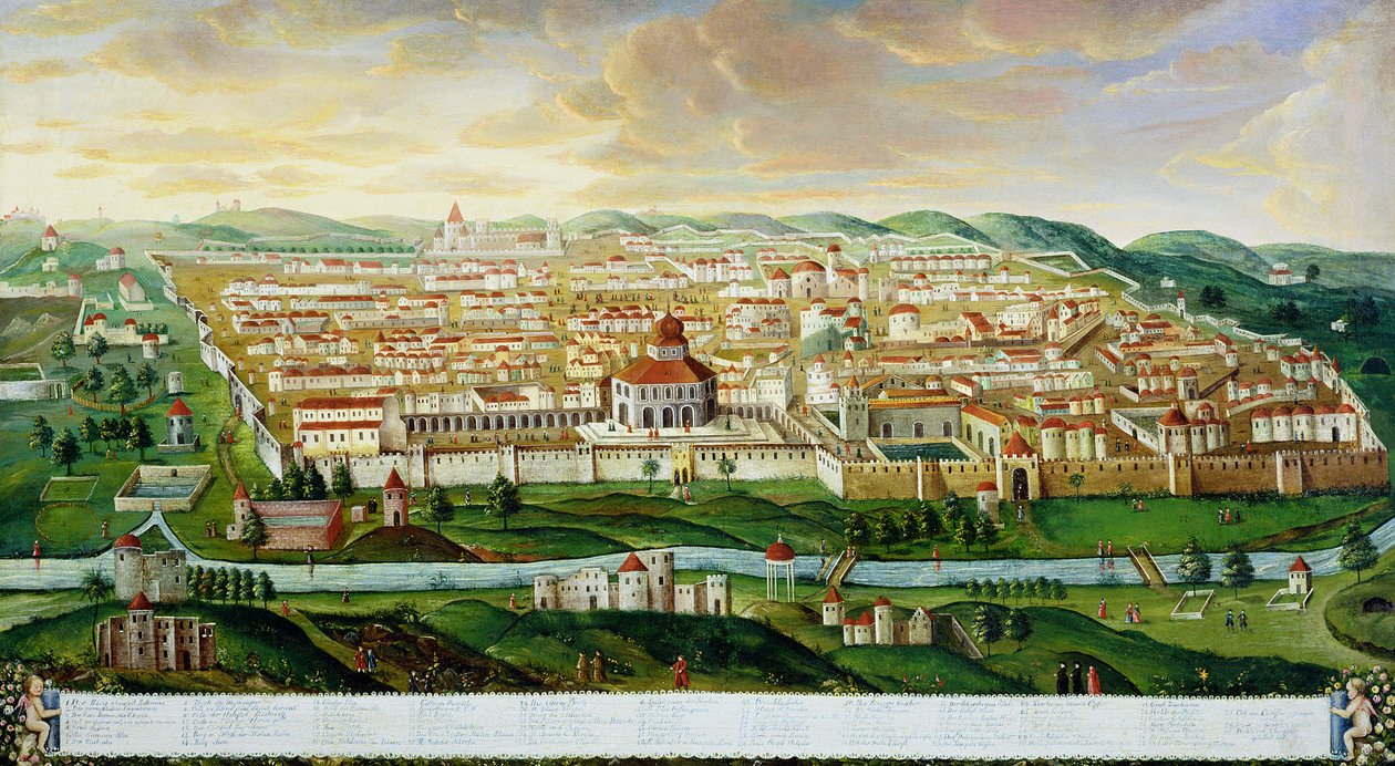En vy över den muromgärdade staden Jerusalem, c.1740 av German School