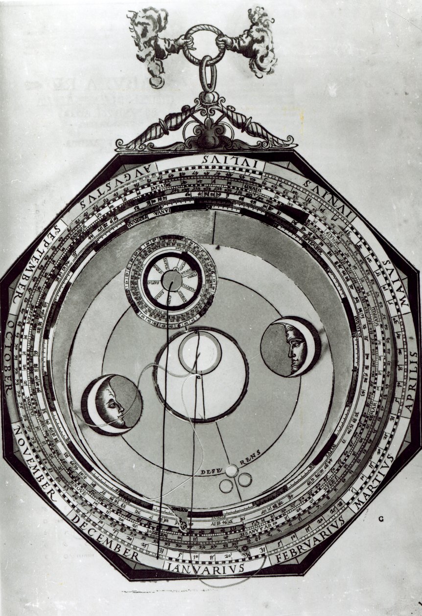 En Volvelle, som möjligen visar månens cykler, efter en illustration från Astronomicon Caesareum av Petrus Apianus, 1540 av German School