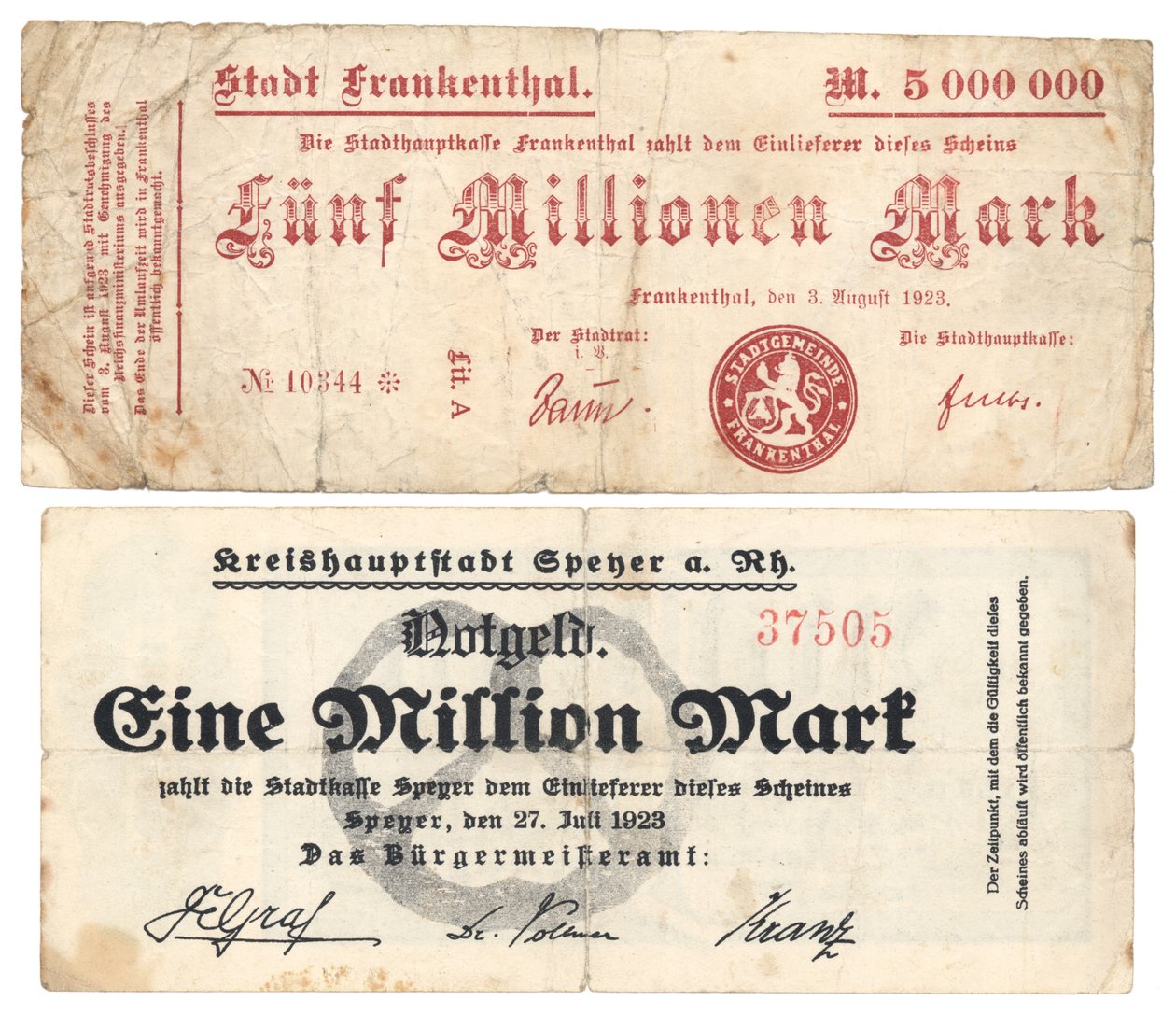 En fem miljoner och en miljon mark sedlar, 1923 av German School