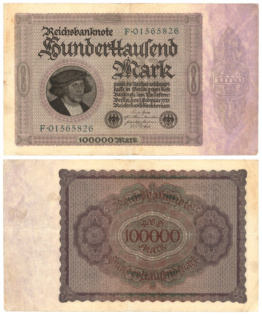Hundratusenmarkssedel, 1923 (recto och verso) av German School