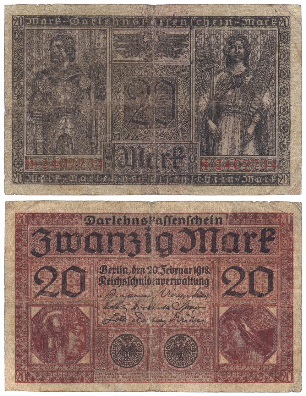En tjugo marks sedel, 1918 (recto och verso) av German School