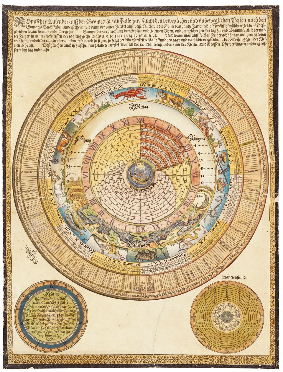 En väggkalender med volvelle, 1500-tal av German School