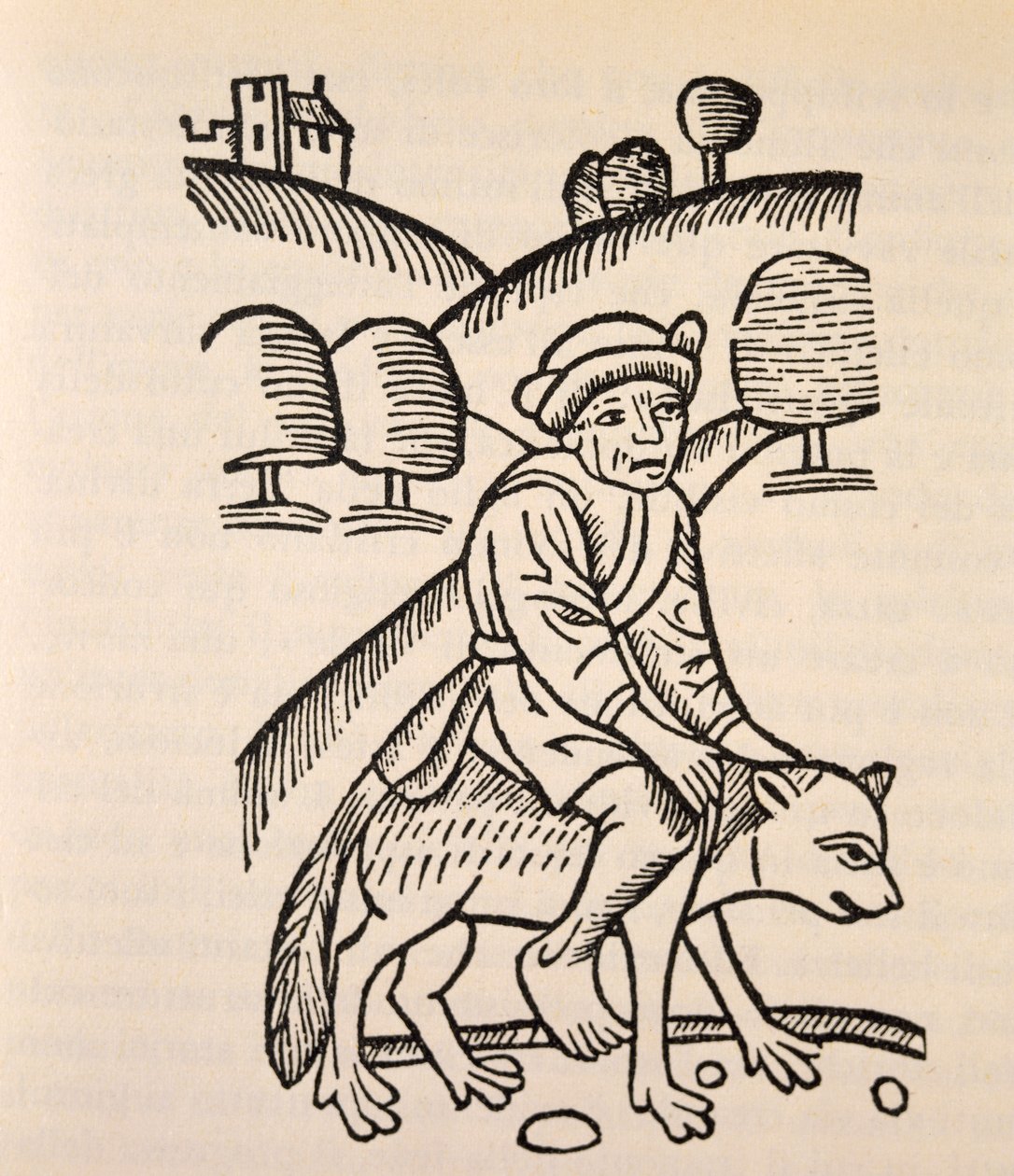 En trollkarl på en gets rygg, illustration från "Of Witches and Diviner Women" av Ulrich Molitor av German School