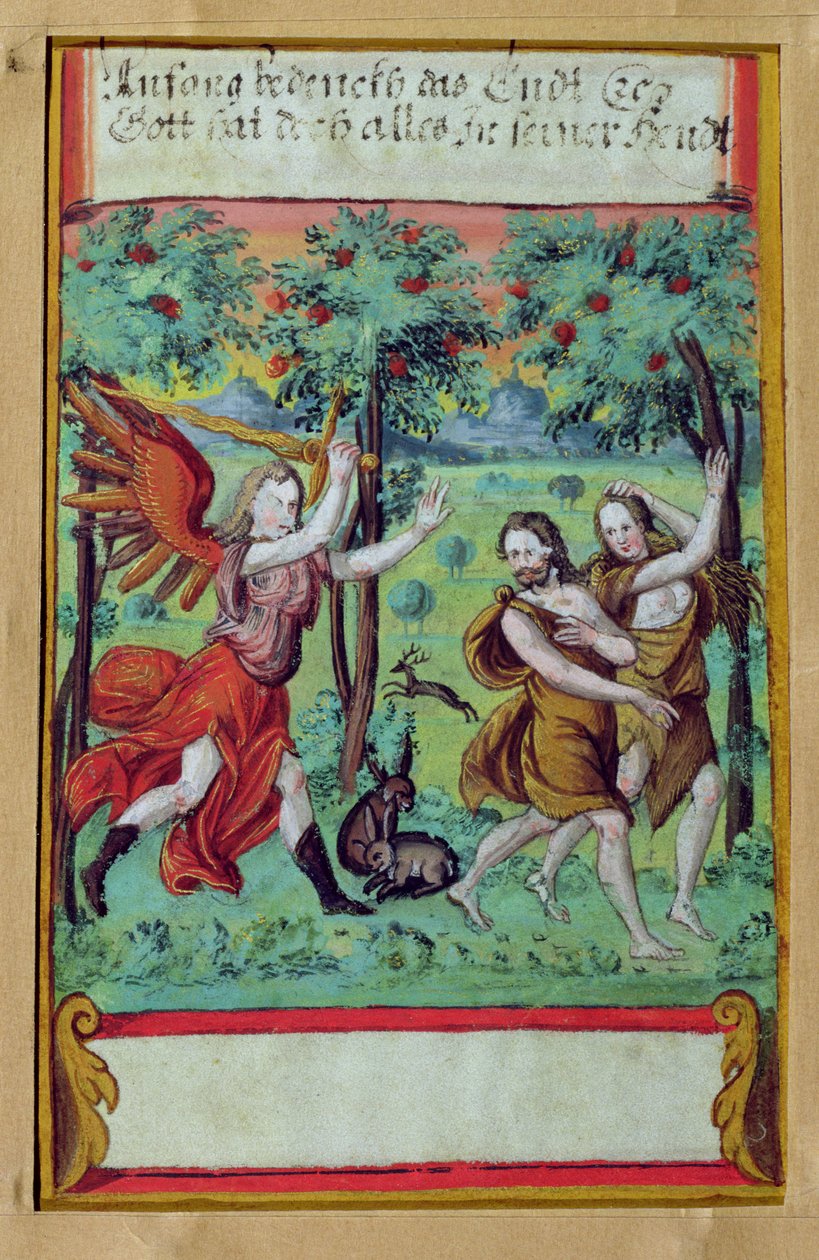 Adam och Eva fördrivna från Edens lustgård, ca 1640 (gouache på veläng) av German School