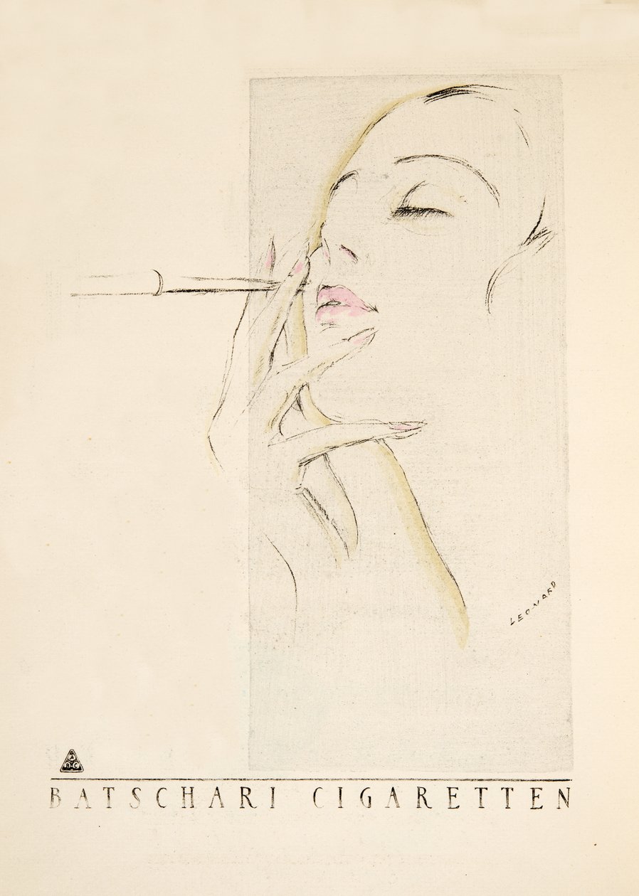 Annons för "Batschari Cigaretten", ur Styl, utg.1922 (pochoirtryck) av German School