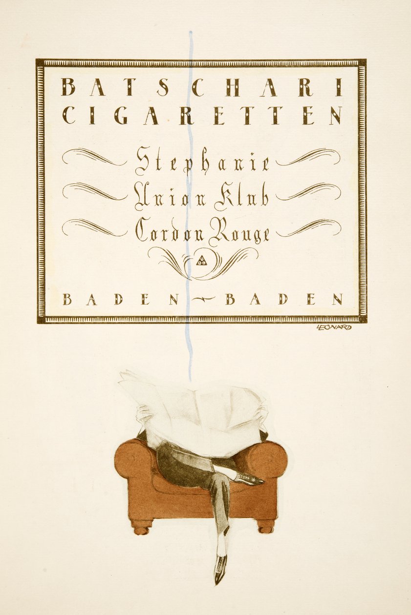 Annons för "Batschari Cigaretten", ur Styl, utg.1922 (pochoirtryck) av German School