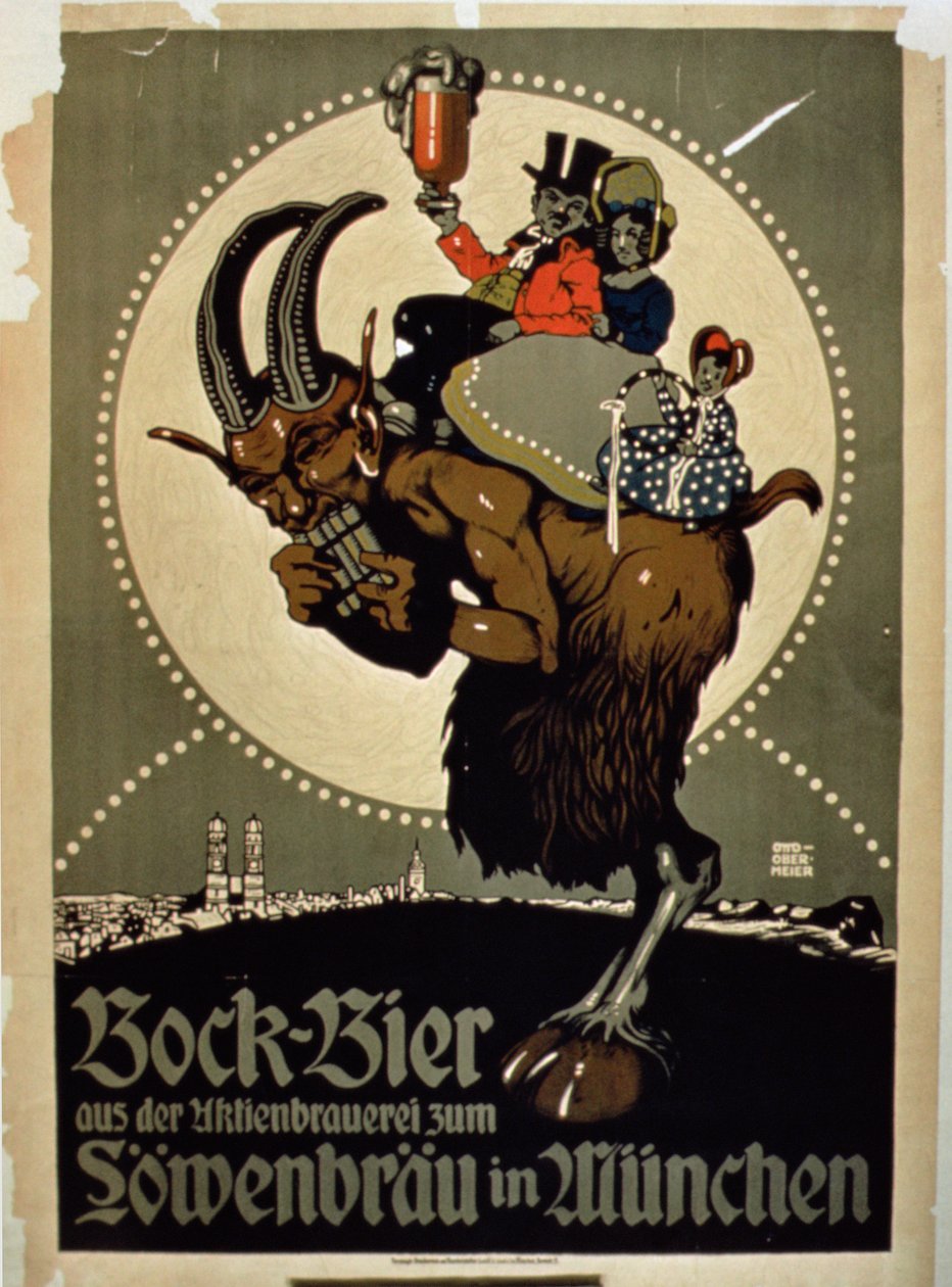 Annons för Bock Beer från Lowenbrau Brewery, München av German School