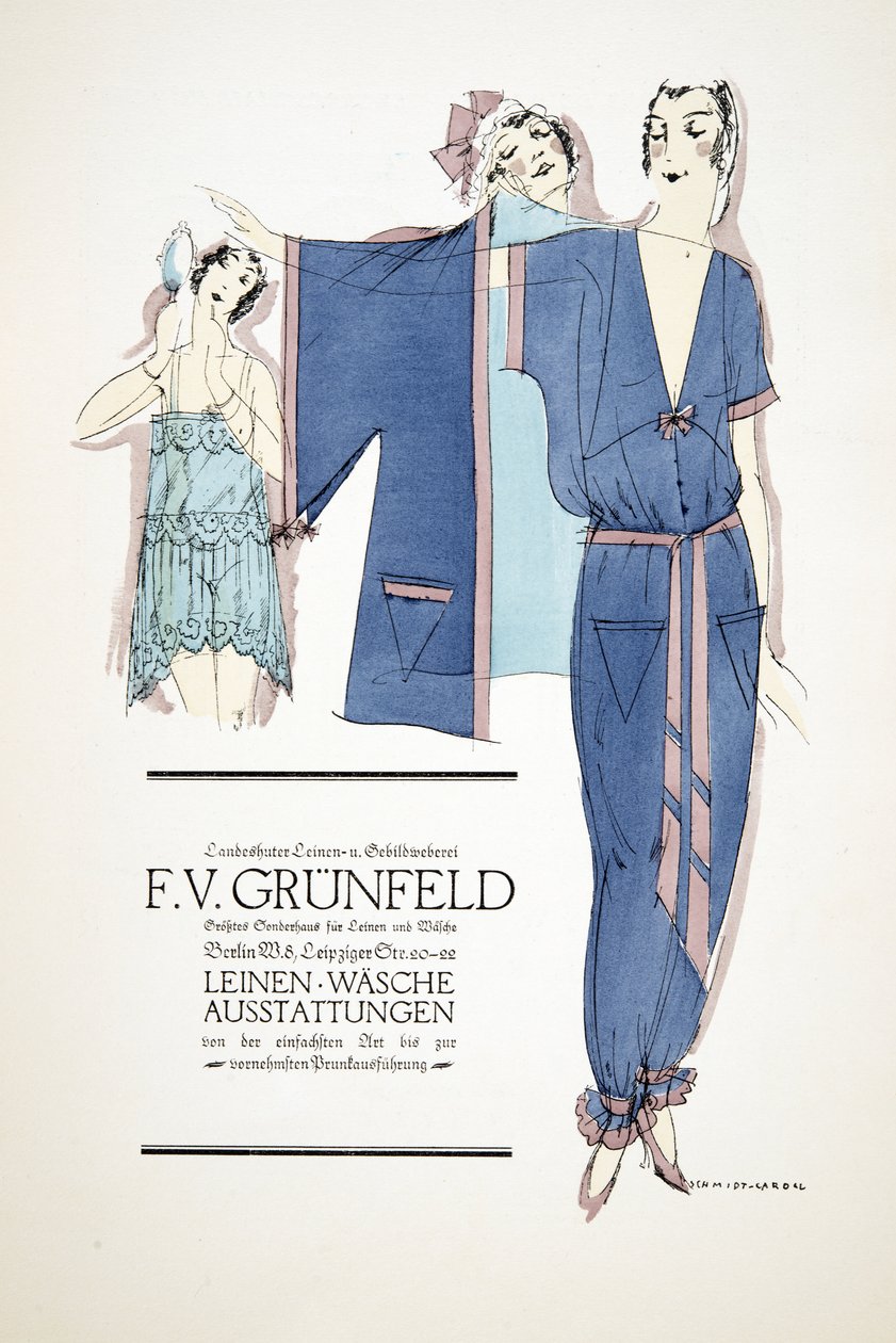 Annons för "F.V. Grunfeld", från Styl, pub.1922 (pochoirtryck) av German School