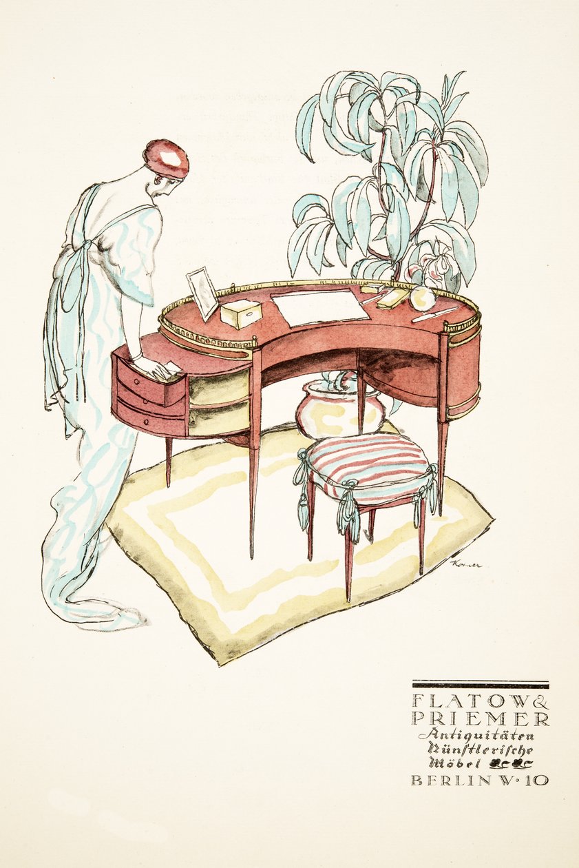Annons för Flatow  Priemer, Antikviteter, ur Styl, utg.1922 (pochoirtryck) av German School