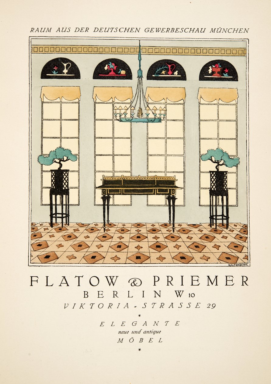 Annons för "Flatow & Priemer", från Styl, pub.1922 (pochoirtryck) av German School