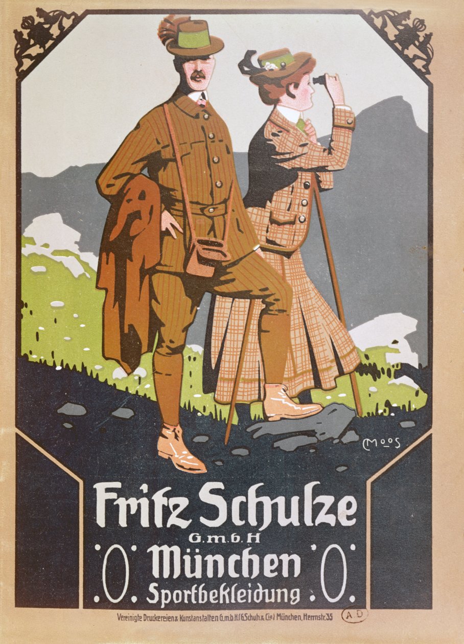 Annons för Fritz Schulze promenadkläder, ca 1910 av German School